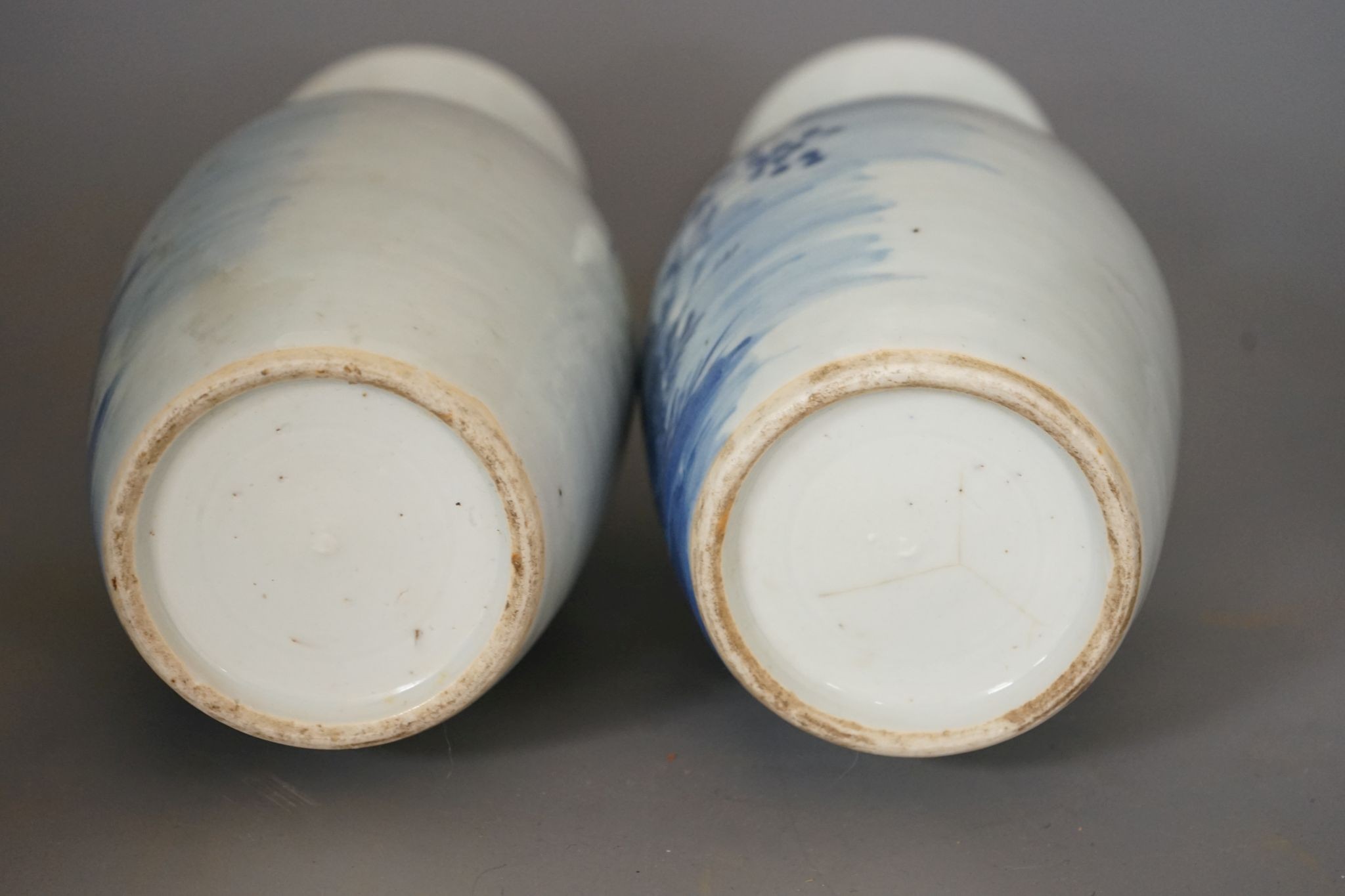 A pair of 19th century Chinese blue and white three friends of winter vases 22cm